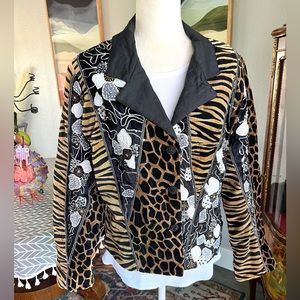 Anage Vintage Animal Print Velvet Jacket